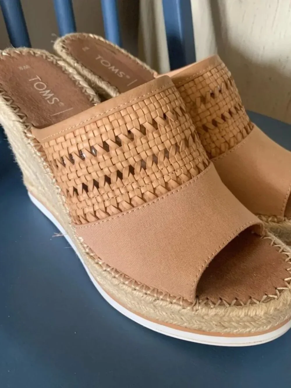 TOMS Tan Woven Espadrille Wedge Sandals